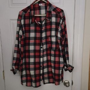 Red and Black Plaid Button-Up Shirt